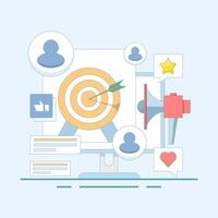 ad targeting concept. illustration about custom audience remarketing campaign, business and search ad targeting, social media. mobile marketing. flat design illustration. vector