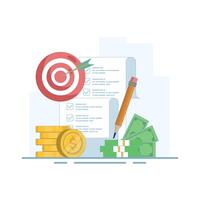 Goal Setting Concept. preparing for success to achieve targets, Setting financial targets with structured planning. setting goals, objectives, business goals and objectives, flat design illustration. vector