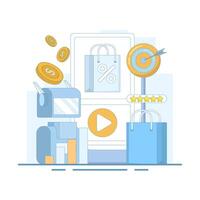 Promotion and advertising concepts. Use of artificial intelligence tools for content creation on social media, business and communication strategies. Digital marketing, Flat design illustrations. vector