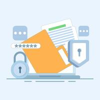 data protection concept, Documents are protected by password encryption technology, personal and business document security with password verification and encryption technology. flat style. vector