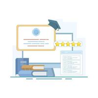 Distance learning concept, Online education discussion, Webinar training program, Online business training, Computer education. Online certification courses. Cartoon illustration in the background. vector