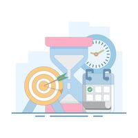 Time management concept, Self-discipline or self-control to complete work or achieve business targets, time management to increase productivity. flat cartoon illustration. vector