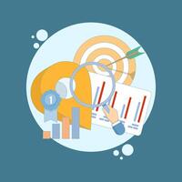 Store locator concept. Find profitable locations, strategic investments and ROI insights. Online information search. Device screen with local pin location and target. Flat cartoon style illustration vector