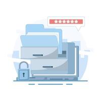 Online Storage Concept, storing Files and folders on online server, Safer online storage space, document files, management files, secure database, Flat illustration on background. vector