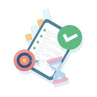 time management and development concept, target and goal achievement metaphor for productive work, self-control system development. Target and goal achievement metaphor. flat cartoon illustration. vector