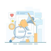 Concept of content creation and data analysis, content that can communicate with the audience. digital marketing, advertising and promotion. Flat cartoon illustration. vector