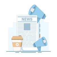 breaking news concept. reading news online using an app on a device. Newspaper on a mobile phone. urgency and attention. marketing, and advertising. Flat design illustration. vector