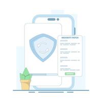 Smartphone Security Data Update Concept for Cyber Security. Phone undergoing security update, Device updating security, flat design illustration on white background vector