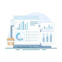 Digital Data Analysis Chart Concept Illustration. Graph diagram on Computer Screen. Digital financial chart. Diagram showing growth and profit. Flat cartoon illustration on background. vector