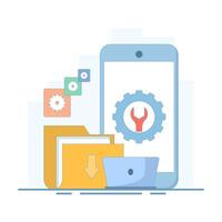 system maintenance, system errors and troubleshooting. System software is under maintenance. warning or maintenance. security or device that needs to be repaired. flat design illustration. vector