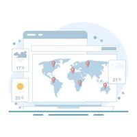 Online weather forecast concept. Weather with sun, clouds, thunderstorms, rain. Meteorology that studies and researches weather and climate conditions on earth. Meteorology science. flat design. vector