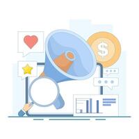 Concept of content creation and data analysis, content that can communicate with the audience. digital marketing, advertising and promotion. Flat cartoon design illustration. vector