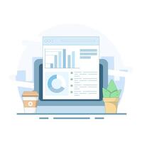 Digital Data Analysis Chart Concept Illustration. Graph diagram on Computer Screen. Digital financial chart. Diagram showing growth and profit. Flat design illustration on background. vector
