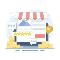 Business Rating and review concept, sending location based notifications to users. Geographic for Local Marketing. Local business SEO, Business listing with location pins. flat design. vector