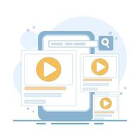 Online concept. window device. player for streaming online movies and media, clips and internet tube. Flat cartoon design illustration on background. vector