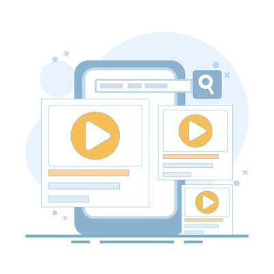 Online concept. window device. player for streaming online movies and media, clips and internet tube. Flat cartoon design illustration on background.