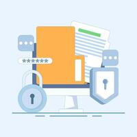 data protection concept, Documents protected by password encryption technology, personal and business document security with password verification and encryption technology. flat illustration. vector