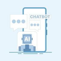 Chatbot illustration. Futuristic concept of talking AI chatbot screen. Chatting with chatbot app. AI robot assistant, artificial intelligence robot assistant, online customer support. vector