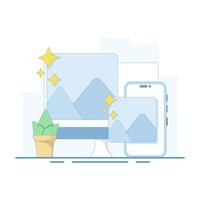 concept of using filters. ai technology helps the process of improving photo filters on commuters and mobile phones. use of photo filter effects image enhancement, image quality enhancement. vector
