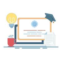 certification concept, skills training seminar, online class or webinar, course, distance learning, online certification course, online training program, e-book, online class. cartoon design. vector