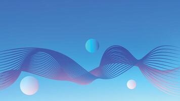 Minimal Abstract Blue and Purple Wave Lines with Gradient Spheres on Bright Sky Background vector