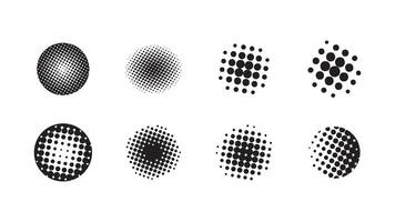 Set of Halftone Dot Pattern Circles in Black Gradient for Retro Comic Style or Graphic Design Elements vector