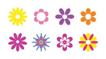 Collection of Flat Colorful Flower Icons in Various Petal Shapes for Spring or Decorative Design vector
