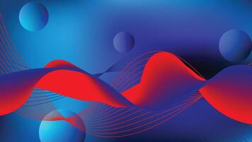 Abstract Red and Blue Gradient Waves with Spheres on Dark Futuristic Background Design vector