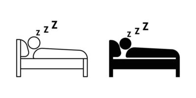 Deep sleep icon set. Sleeping with Bed, and Zzz Symbol. sleeping in bed line and glyph icon. vector