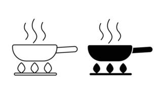 frying pan with steam icon set. flat and line style set. representing cooking and kitchen activities. illustration. vector