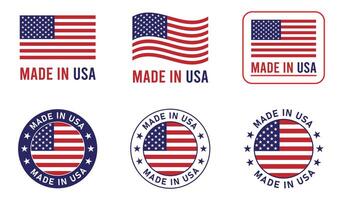 Made in USA label set. Big set of label, stickers, pointer, badge, symbol. Made in USA stamp with American flag icon on design. illustration. vector