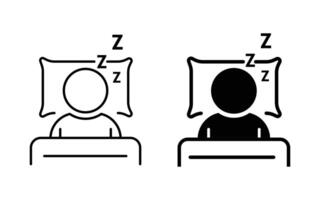 Deep sleep icon set. sleeping on Pillow with ZZZ Symbol. Health, Rest and Bedtime Routine Glyph Pictogram. Isolated Illustration vector