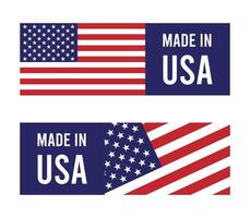 Made in USA label with American flag. Made In USA Label Banner logo icon design, American product emblem illustration, use in UI, mobile.. vector
