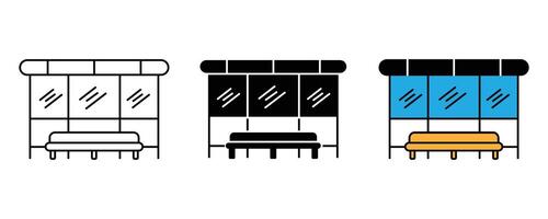 Bus stop icon set. bus stop and bench icon. Silhouette illustration vector