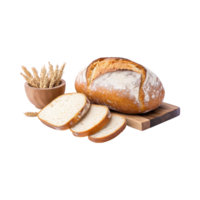 Whole rustic sourdough loaf dusted with flour on board png