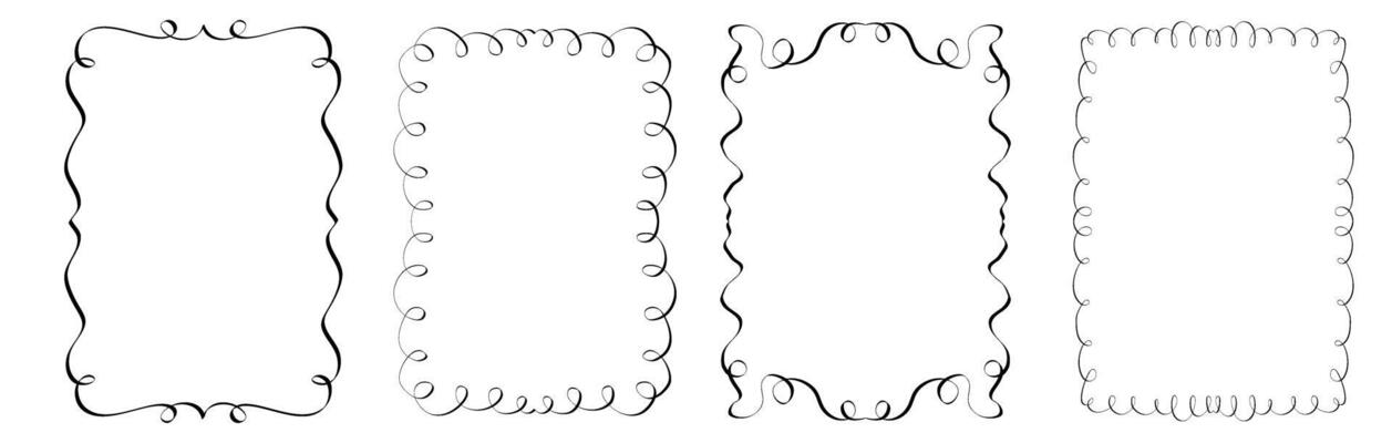 Set of whimsical hand drawn frames with wavy squiggle curly ribbons in trending vintage styles. Hand drawn decor elements. Great for invitations, greeting cards, posters, banners