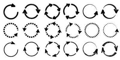 Brush, marker drawn circle arrow icon set. Collection of hand drawn doodle circular arrow icon, refresh, reload, arrows rotating vector