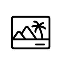 Simple Outline Mountain and Palm Tree Scenery Icon for Application vector