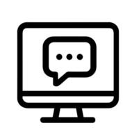 Simple Line Art Computer Screen with Chat Bubble Message Icon vector