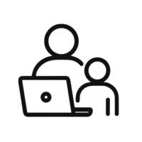 Simple Outline Tutor with Student and Laptop Icon, Education and Teaching vector