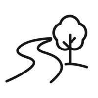 Simple Line Art Winding Road with Tree Illustration Element Icon vector