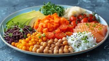 dish and table. healthy nutrition, balanced diets, and nutrient-rich choices for wellness photo