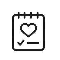 Line Art Heart Shape Notepad with Checklist and Text Document Icon vector