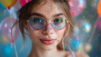 Happy birthday concept. woman and ballons photo