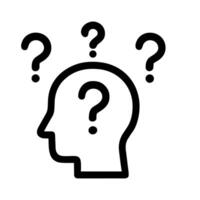 Simple Line Drawing Head with Question Marks Thinking Icon Graphic vector