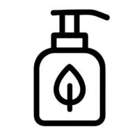 Outline Simple Dispenser Liquid Soap With Leaf Icon for Hygiene vector