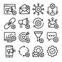 Handdrawn Outline Digital Marketing Automation Setting and Configuration Process Icon Set vector