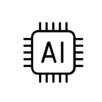 Minimalist Line Drawing Microchip with AI Sign for Computer Component Icon vector