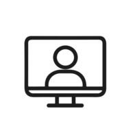 Simple Outline Monitor with Person on Screen Icon Illustration vector