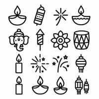 Minimalist Outline Diwali Icon Set with Traditional Elements and Symbol Collection vector